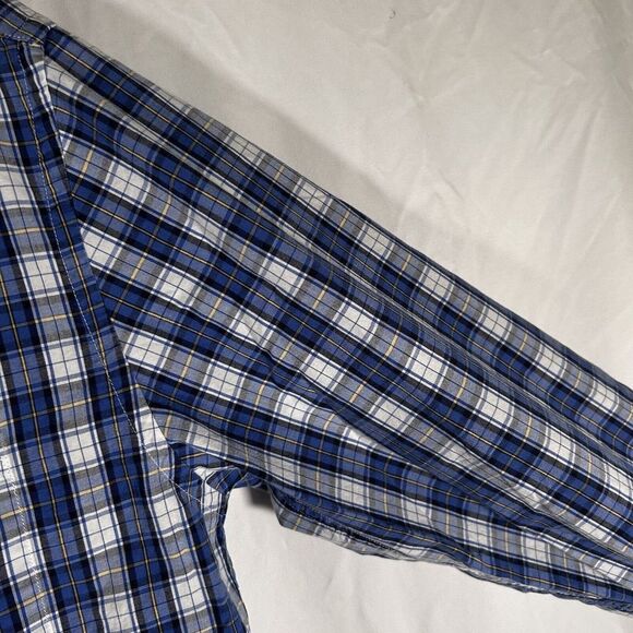 J Crew Shirt Men's Large Blue White Plaid Button Up Long Sleeve Tailored - Picture 7 of 11